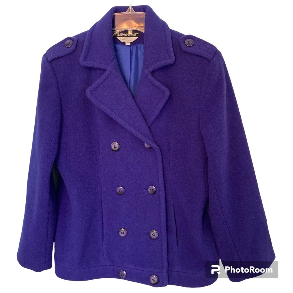 Vintage Savannah Wool Double Breasted Purple Pea Coat Jacket Lined Womens 10P
